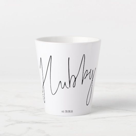 Modernes Skript Hubby Name Bridal Geschenkboxen Id Milchtasse (Vorderseite)