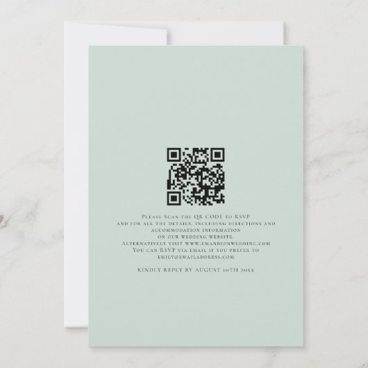 Modernes Skript machen wir Mint QR Code Hochzeit Einladung (Rückseite)
