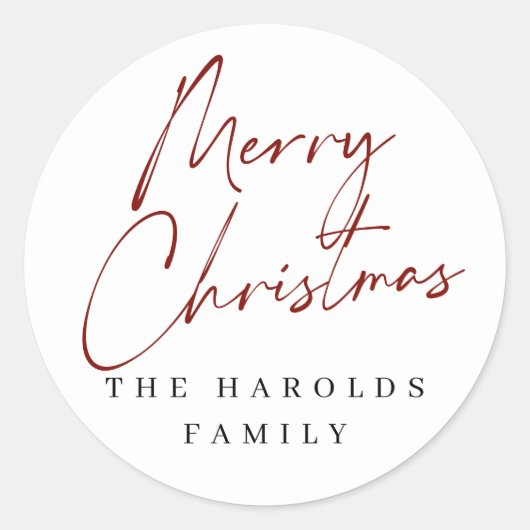 Modernes Skript Mercury Custom Familienname Runder Aufkleber (Vorderseite)