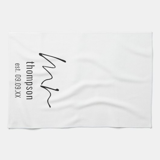 Modernes Skript Mr. Name Date Neu verheiratet Keep Geschirrtuch (Horizontal)