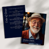 Modernes Skript Navy Blue & White Beerdigung/ Memo Programm