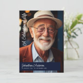 Modernes Skript Navy Blue & White Beerdigung/ Memo Programm (Stehend Vorderseite)