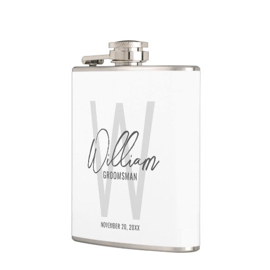 Modernes Skript Personalisiert Trauzeuge Name Flachmann (Links)