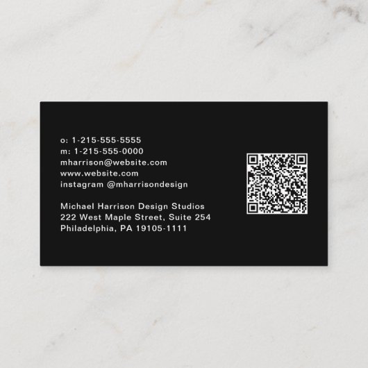 Modernes Skript QR Code Beruflich Schwarz Visitenkarte (Rückseite)