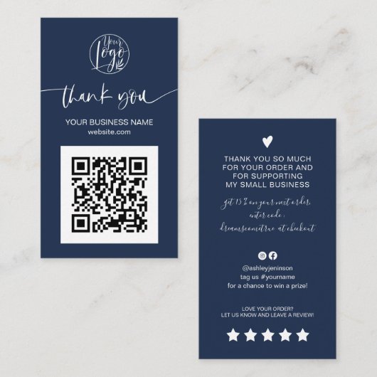 Modernes Skript QR Code Marine Blue Reihenfolge Vi Visitenkarte (Vorne/Hinten)