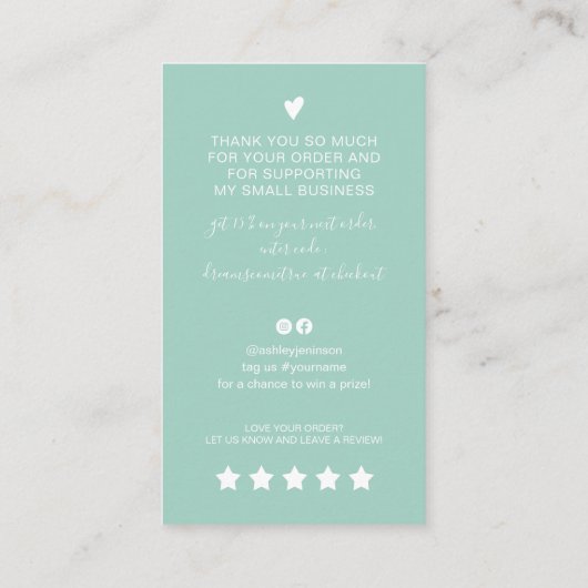 Modernes Skript QR Code minze grüne Reihenfolge da Visitenkarte (Rückseite)