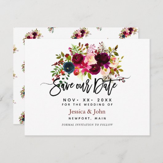 Modernes Skript Rette unser Datum, Aquarellfarben- Save The Date (Vorne/Hinten)