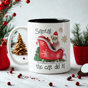 Modernes Skript Santa Cat Wasserfarbe Weihnachten Zweifarbige Tasse
