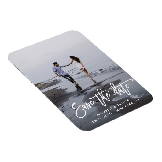 Modernes Skript-Save the Date-Foto Magnet (Rechte Seite)