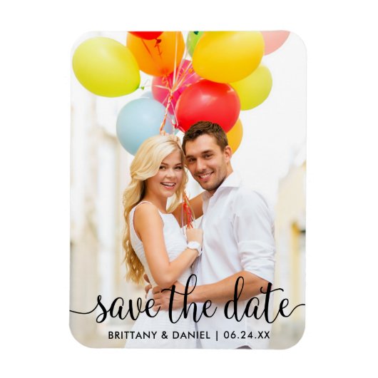 Modernes Skript-Save the Date-Foto Magnet (Vertikal)
