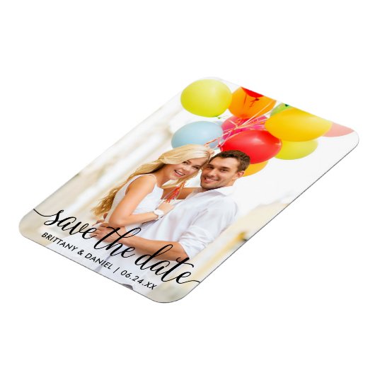 Modernes Skript-Save the Date-Foto Magnet (Linke Seite)