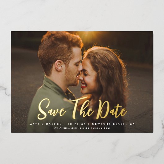 Modernes Skript SAVE THE DATE Foto REAL Foil Invit Folieneinladung (Vorderseite)