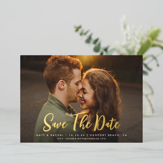 Modernes Skript SAVE THE DATE Foto REAL Foil Invit Folieneinladung (Stehend vorne)