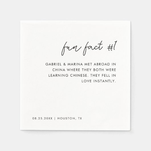 Modernes Skript Schwarz und Weiß Fun Fakt # 1 Hoch Serviette (Vorderseite)