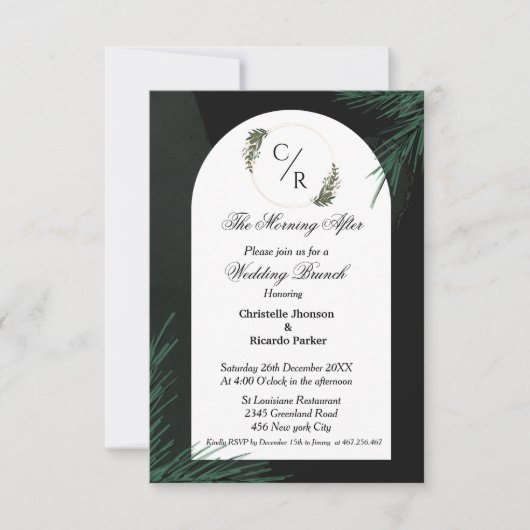 Modernes Skript Smaragdgrün Hochzeitsbrunch Party Einladung (Vorderseite)