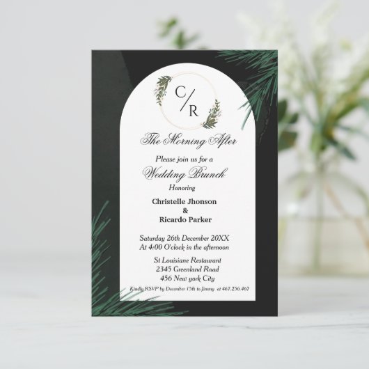 Modernes Skript Smaragdgrün Hochzeitsbrunch Party Einladung (Stehend Vorderseite)