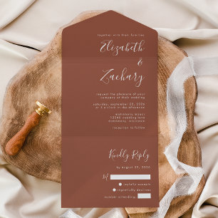 Modernes Skript Terracotta Burnt Orange Wedding All In One Einladung