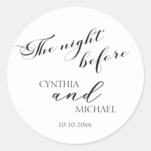 Modernes Skript "The Night Before" Hochzeit Runder Aufkleber (Vorderseite)