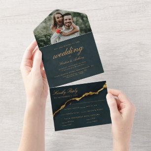 Modernes Skript Türkis Agate Wedding All in One Einladung
