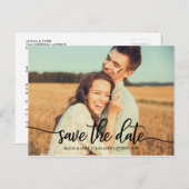 Modernes Skript-Typografie-Foto Save the Date Ankündigungspostkarte (Vorne/Hinten)
