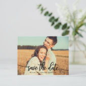 Modernes Skript-Typografie-Foto Save the Date Ankündigungspostkarte (Stehend Vorderseite)