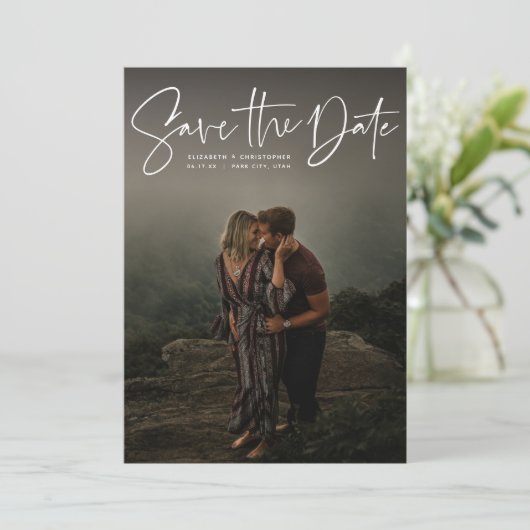Modernes Skript-vertikales Foto Save the Date (Stehend Vorderseite)
