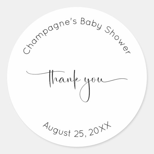 Modernes Skript Vielen Dank Baby Dusche Runder Aufkleber (Vorderseite)