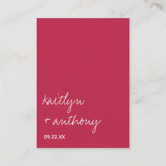 Modernes Skript Viva Magenta Minimalistische Hochz Begleitkarte (Rückseite)