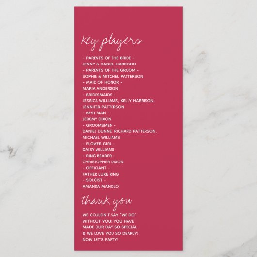 Modernes Skript Viva Magenta Minimalistische Hochz Programm (Rückseite)