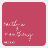 Modernes Skript Viva Magenta Minimalistische Hochz Quadratischer Aufkleber (Vorderseite)