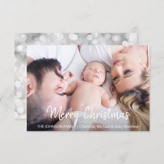 Modernes Skript-Weihnachtsfeiertags-Familie | FOTO Einladung (Vorne/Hinten)