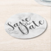Modernes Skript White Marble Hochzeit Speichern Si Runder Pappuntersetzer (Angewinkelt)