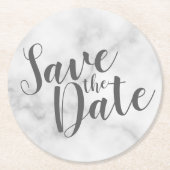 Modernes Skript White Marble Hochzeit Speichern Si Runder Pappuntersetzer (Vorderseite)