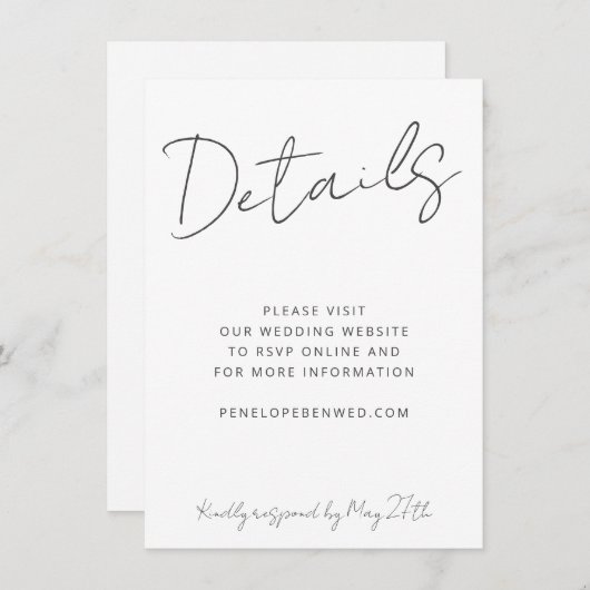 Modernes Skript White Wedding Website Details QR Einladung (Vorne/Hinten)