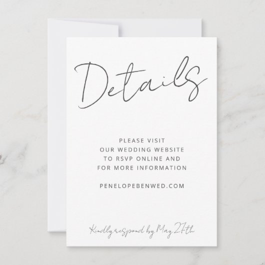 Modernes Skript White Wedding Website Details QR Einladung (Vorderseite)