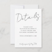 Modernes Skript White Wedding Website Details QR RSVP Karte (Vorderseite)