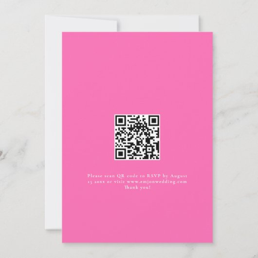 Modernes Skript wir machen QR Code Hot Pink Hochze Einladung (Rückseite)