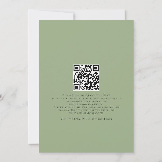 Modernes Skript wir setzen Grünen QR Code Hochzeit Einladung (Rückseite)