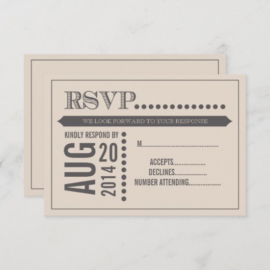 Modernes Skriptbeige & Gray Wedding RSVP (Vorne/Hinten)