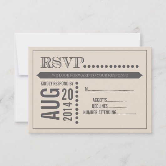 Modernes Skriptbeige & Gray Wedding RSVP Karte (Vorderseite)