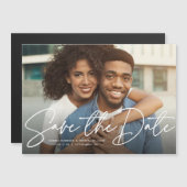 Modernes skripteinfaches Foto Save the Date Magneteinladung (Vorne/Hinten)