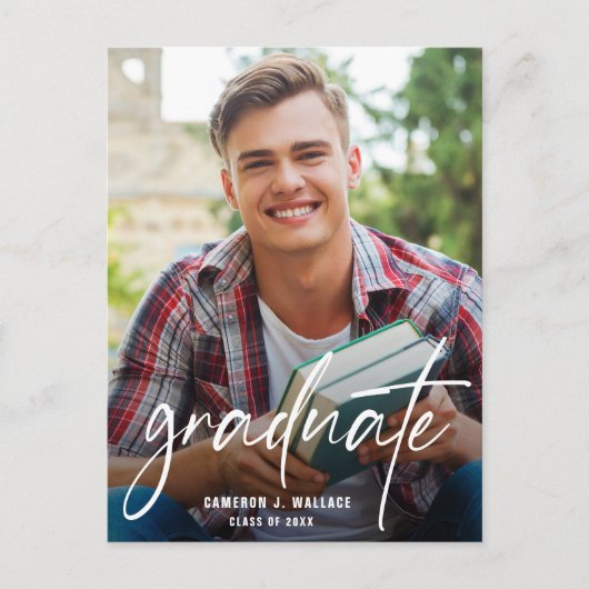Modernes Skriptgraduate-Foto Postkarte (Vorderseite)