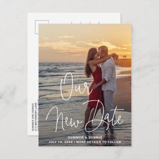 Modernes Skripthandschriftlich-Foto Ändern des Dat Ankündigungspostkarte (Vorne/Hinten)