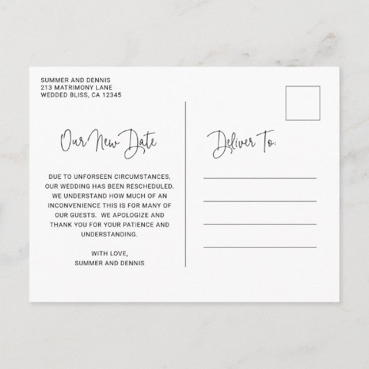 Modernes Skripthandschriftlich-Foto Ändern des Dat Ankündigungspostkarte (Rückseite)