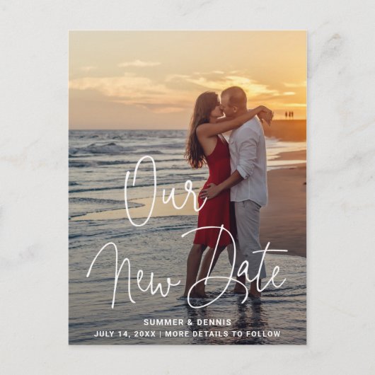 Modernes Skripthandschriftlich-Foto Ändern des Dat Ankündigungspostkarte (Vorderseite)