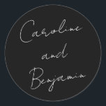 Modernes Skripthandwriting Wedding Boho Black Runder Aufkleber<br><div class="desc">Modernes Script Handwriting Wedding Boho Black Classic Round Sticker</div>