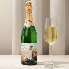 Modernes Skriptherbst-Folien Save the Date Foto Schaumweinetikett