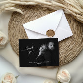 Modernes skriptives Schwarz-Weiß-Foto Dankeskarte