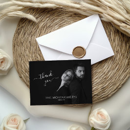 Modernes skriptives Schwarz-Weiß-Foto Dankeskarte