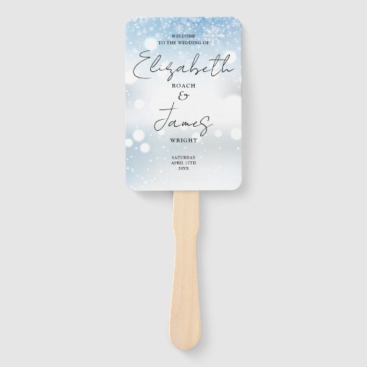 Modernes Skriptschneeflocken WinterWedding Program Fächer (Vorderseite)